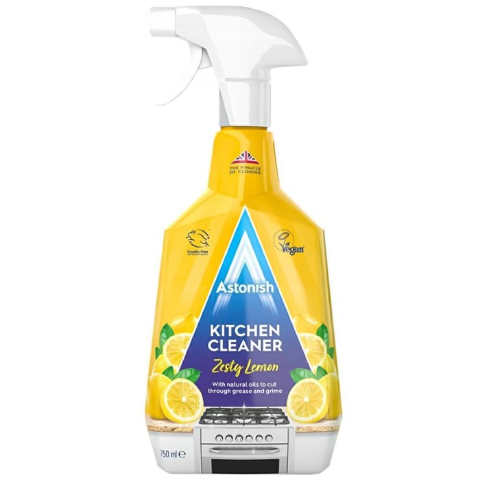 Astonish | Kitchen Cleaner | Zesty Lemon | 750 ml | Angielski środek do kuchni | Odtłuszczający spray | Cytrynowy zapach | Blaty, kuchenki, zlewy
