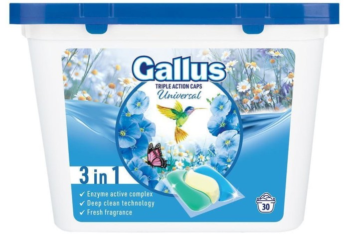 Gallus Universal 3in1 | 30 kapsułek | Uniwersalne pranie | 3w1 | Łatwa aplikacja