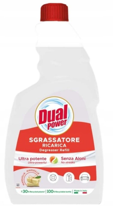 Dual Power | Włochy | Sgrassatore | Refill 750 ml | Koncentrat | Odtłuszczacz | Opakowanie uzupełniające | Ekologiczny środek czyszczący