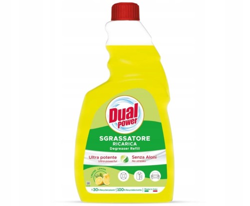 Dual Power | Sgrassatore Limone | Refill 750 ml | Włoski odtłuszczacz | Zapach cytryny | Ekologiczne opakowanie | Skuteczne czyszczenie tłuszczu