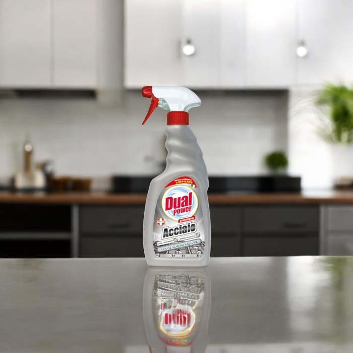 Dual Power | Acciaio | 500 ml | Do stali nierdzewnej | Spray czyszczący | Włoski środek | Połysk bez smug | Do AGD i powierzchni metalowych
