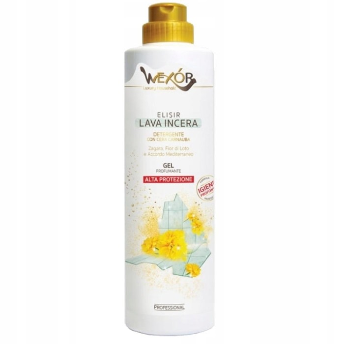 Zdjęcie produktu Wexor Lava Incera 750 ml – butelka perfumowanego żelu do podłóg premium z woskiem Carnauba, o zapachu Zagara, kwiatu lotosu i śródziemnomorskich nut; chroni i nabłyszcza podłogi.