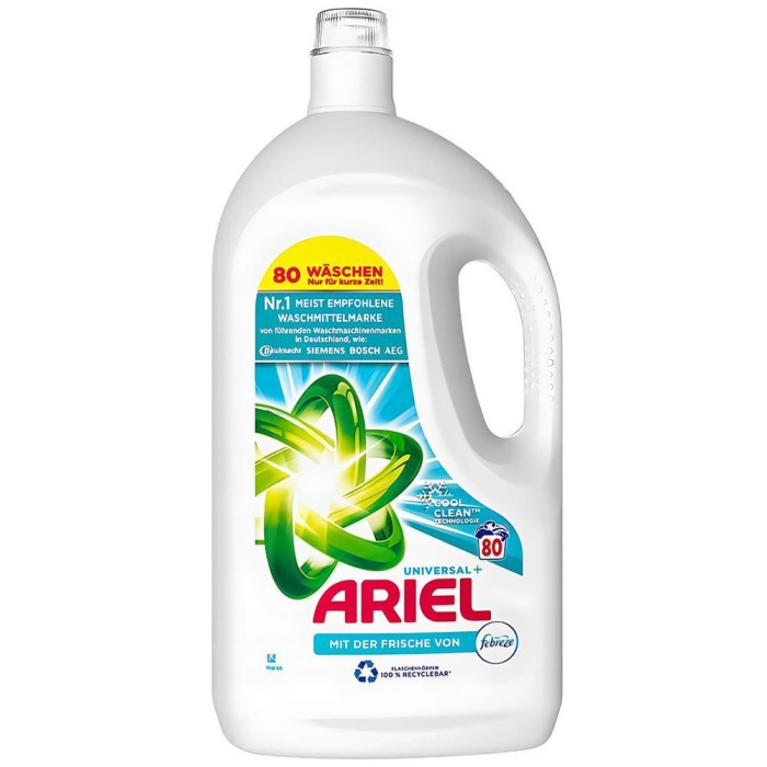 Żel Ariel Febreze | 4L | 80 prań | Skuteczne usuwanie plam | Długotrwały świeży zapach Febreze