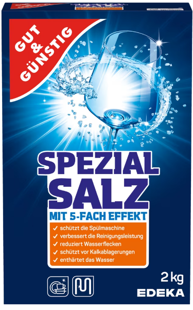 Gut & Gunstig Spezial Salz | 2 kg | Sól do zmywarki | Zmiękczanie wody | Ochrona przed kamieniem | Niemiecka jakość