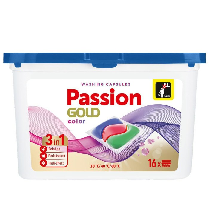 Passion Gold Color | 16 kapsułek | 3w1 | Do kolorowych tkanin | Ochrona kolorów | Świeży zapach | Niemiecka jakość