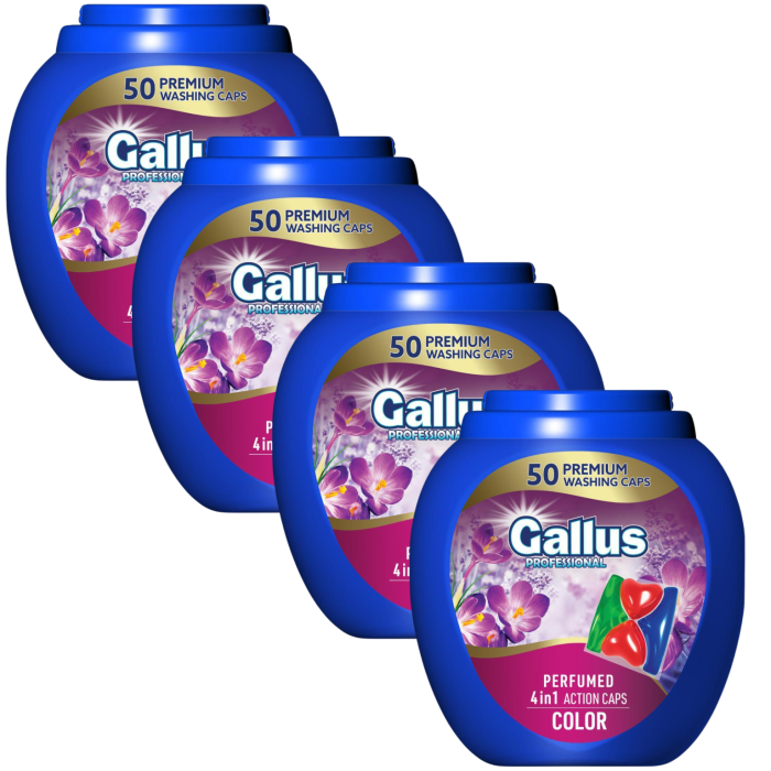 Gallus Color | Zestaw 4×50 kapsułek | 200 prań | Do kolorów | 3w1 | Świeżość i ochrona | Wydajne pranie