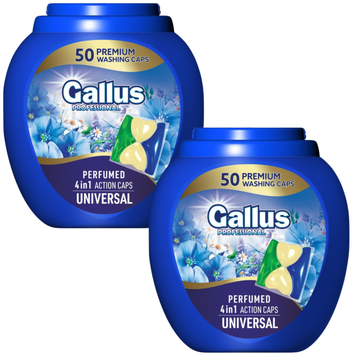 Gallus Universal | Zestaw 2×50 kapsułek | Do białego | 100 prań | 3w1 | Świeży zapach | Łatwe pranie