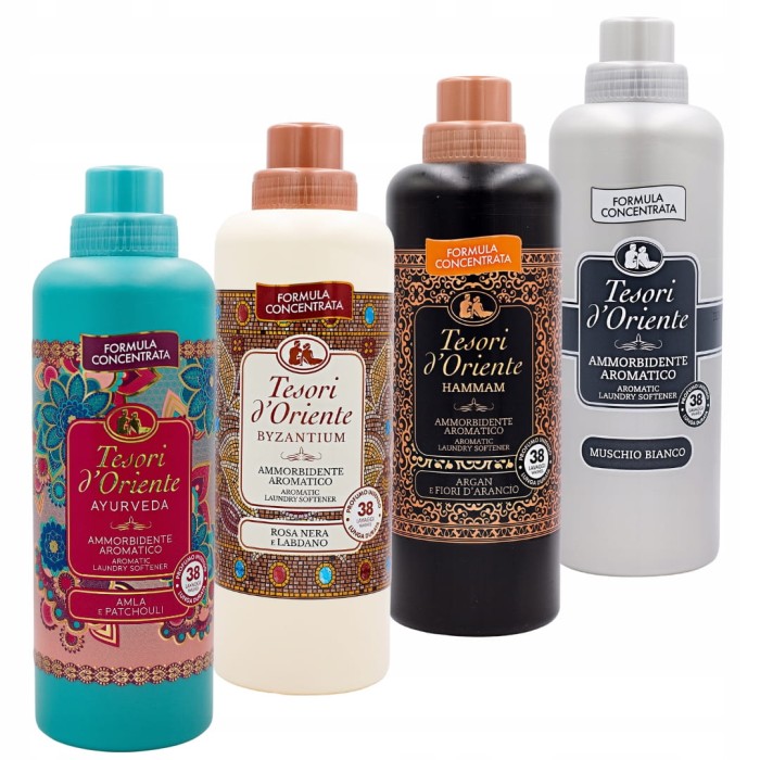 Tesori d'Oriente | Zestaw 4x760 ml | Ayurveda | Byzantium | Hammam | Muschio Bianco | Płyny do kąpieli | Aromaterapia | Włoska jakość | Rytuały SPA