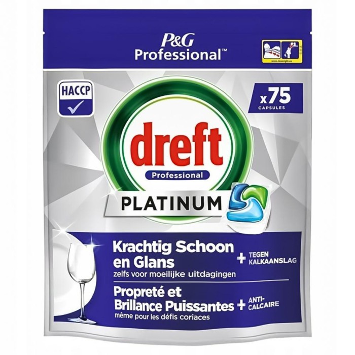 Dreft Platinum Original | 75 tabletek | Tabletki do zmywarki | Skuteczne mycie | Połysk naczyń | Holenderska jakość