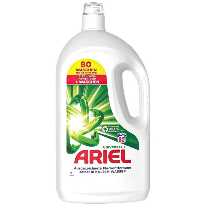 Ariel Universal+ | 4L | 80 prań | Niemiecki żel | Uniwersalny | Skuteczne pranie | Świeżość i ochrona tkanin