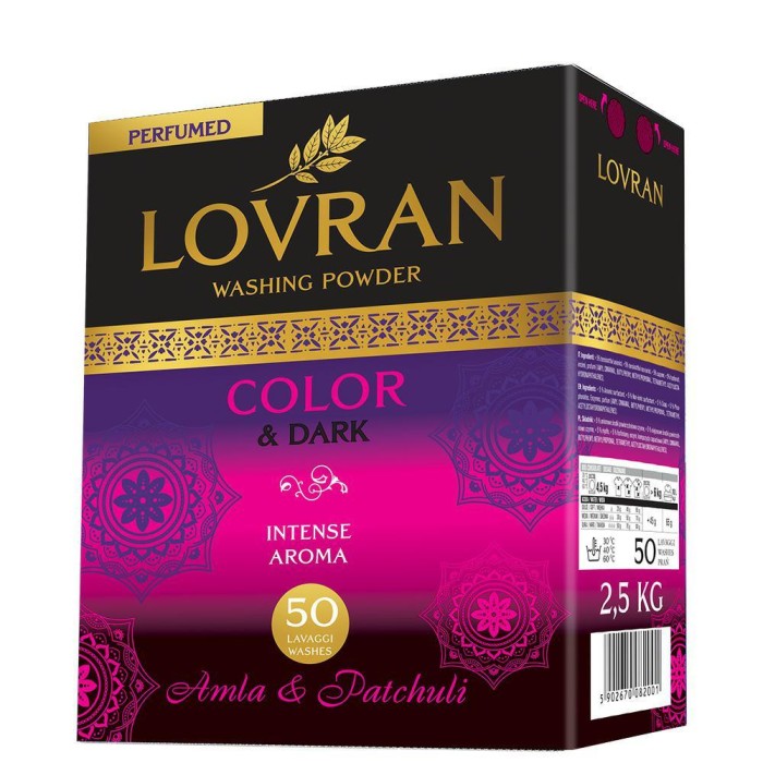 Lovran Color & Dark proszek 2,5 kg – opakowanie do 50 prań, do kolorowych i ciemnych tkanin, zapach Amla & Patchouli