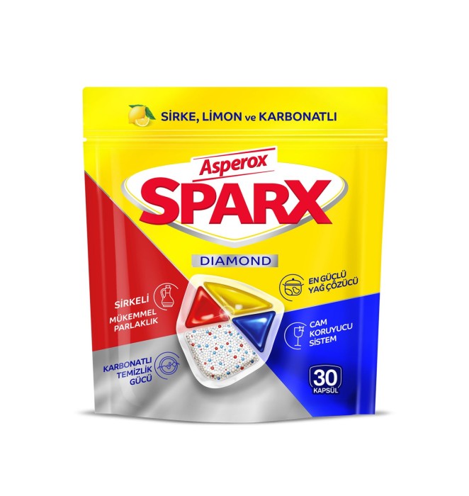 Asperox Sparx Diamond | Lemon | 30 szt. | Tabletki do zmywarki | Cytrynowy zapach | Skuteczne mycie