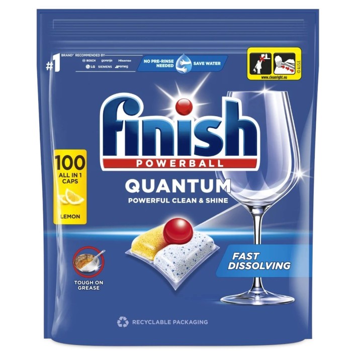 Finish Quantum Lemon | 100 sztuk | Tabletki 3w1 | Cytrusowy zapach | Połysk bez smug | Skuteczne zmywanie