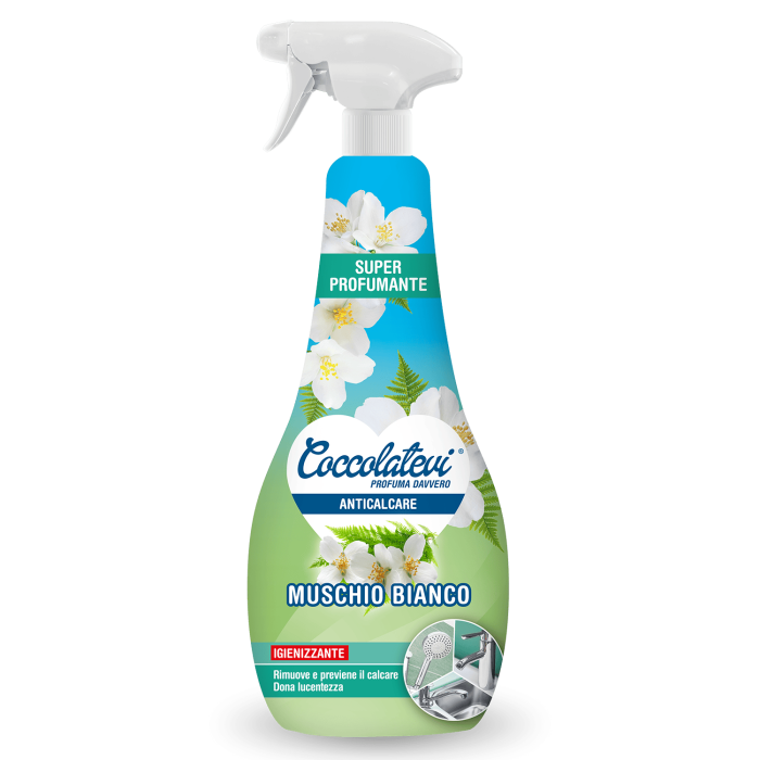 Coccolatevi | Muschio Bianco | 750 ml | Odkamieniacz | Zapach białego piżma | Włoska jakość | Do łazienki i kuchni
