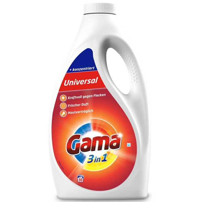 Gama | Universal | 2,5 L | Żel do prania | Białe i kolorowe tkaniny | 50 prań | Skuteczna czystość