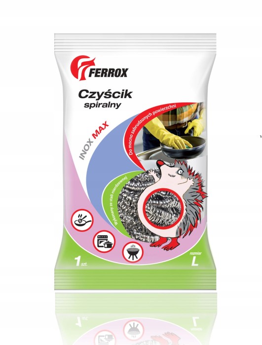 Ferrox | Czyścik spiralny | Metalowa gąbka | Usuwa przypalenia | Skuteczne czyszczenie | 1 sztuka