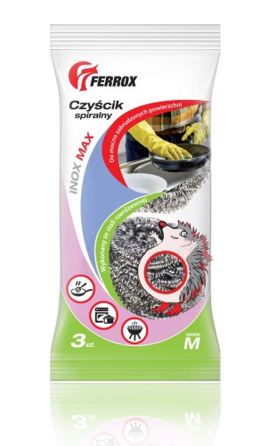 Ferrox | Czyścik spiralny | 3 szt. | Metalowe gąbki | Skuteczne czyszczenie | Do przypaleń i tłuszczu