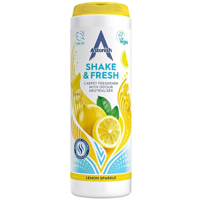 Astonish | Shake & Fresh | Lemon Spark | 350g | Proszek do dywanów | Odświeżacz | Cytrusowy zapach