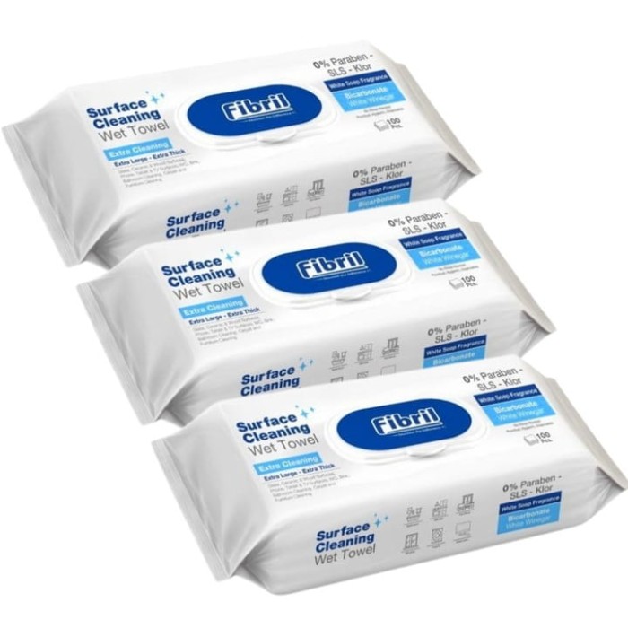 Fibril | XL | 100 szt. | Jednorazowe ręczniki | Nawilżane | Non-woven | Zestaw 3 op.