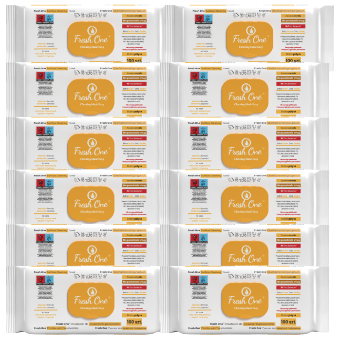 Fresh One | Cytryna | 12×100 szt. | Nawilżane chusteczki | Sprzątanie | Zapach cytrynowy