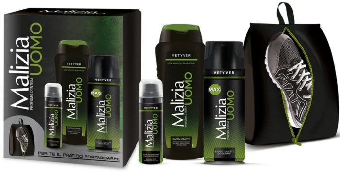 Malizia | Uomo Vetyver | Zestaw męski | Woda toaletowa | Dezodorant | Żel pod prysznic