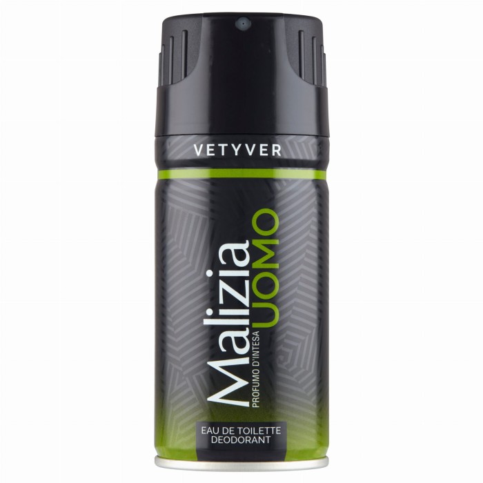 Malizia | Uomo Vetiver | Dezodorant w sprayu | 150 ml | Drzewno-aromatyczny zapach | Dla mężczyzn