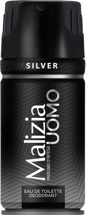 Malizia | Uomo Silver | Dezodorant w sprayu | 150 ml | Świeży i nowoczesny zapach | Dla mężczyzn