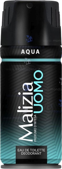 Malizia | Uomo Aqua | Dezodorant w sprayu | 150 ml | Świeży wodny zapach | Dla mężczyzn