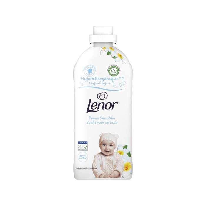 Zdjęcie produktu: Lenor Sensitive koncentrat do płukania tkanin, 1,176 l, 56 prań; hipoalergiczny, bezbarwny, delikatny dla skóry.