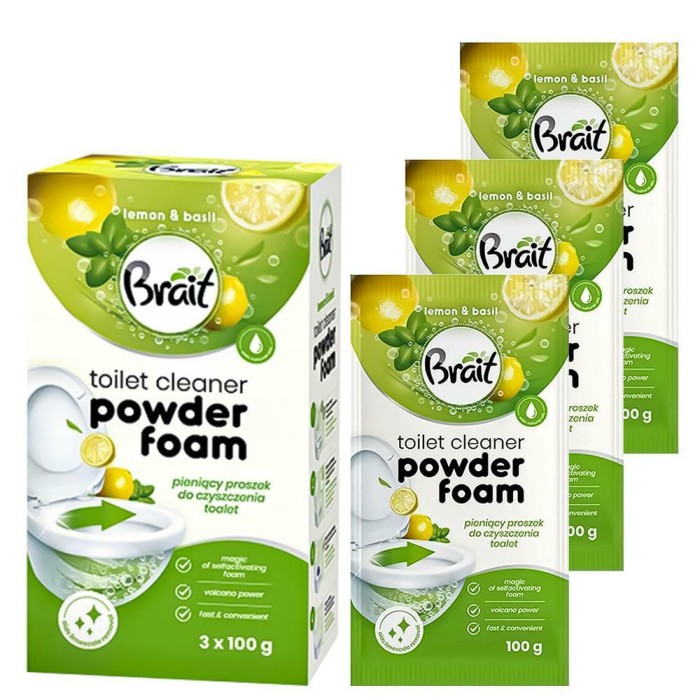 BRAIT Lemon & Basil Wulkan 3×100 g proszek do WC czyszczący zapach cytrynowy