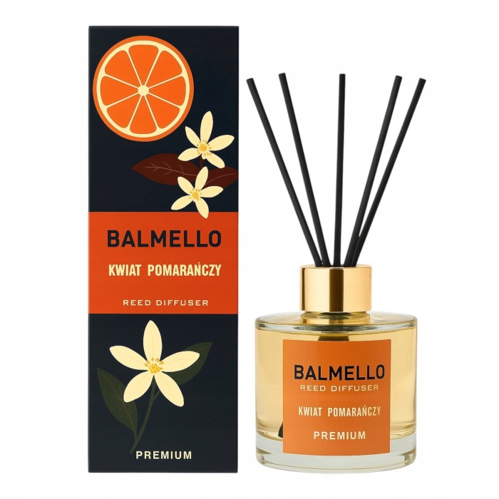 „Balmello Kwiat pomarańczy 120 ml – premium patyczki zapachowe o kwiatowo-cytrusowym aromacie.”