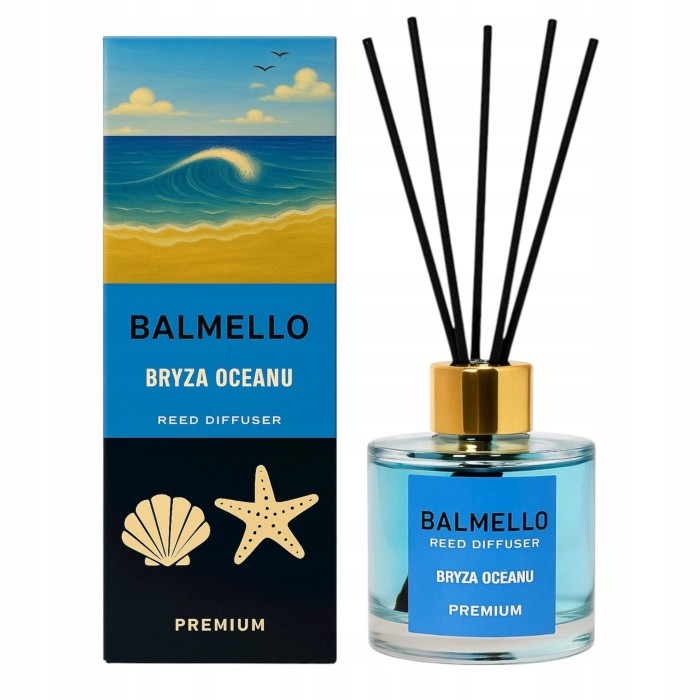 „Balmello Bryza oceanu 120 ml – premium patyczki zapachowe o świeżym, morskim aromacie.”