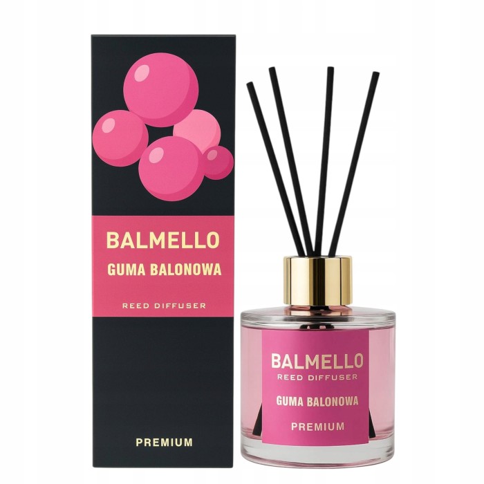 „Balmello Guma balonowa 120 ml – premium patyczki zapachowe o słodkim aromacie gumy balonowej.”