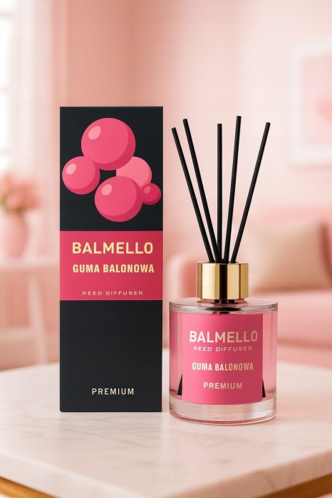 „Balmello Guma balonowa 120 ml – luksusowy dyfuzor zapachowy z patyczkami do salonu, sypialni i pokoju nastolatka.”
