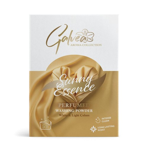 Galve Sunny Essence 2,5 kg do prania białego i jasnych tkanin. Wydajność do 55 prań. Duże opakowanie, wygodne dozowanie, codzienne pranie ubrań i tekstyliów domowych.