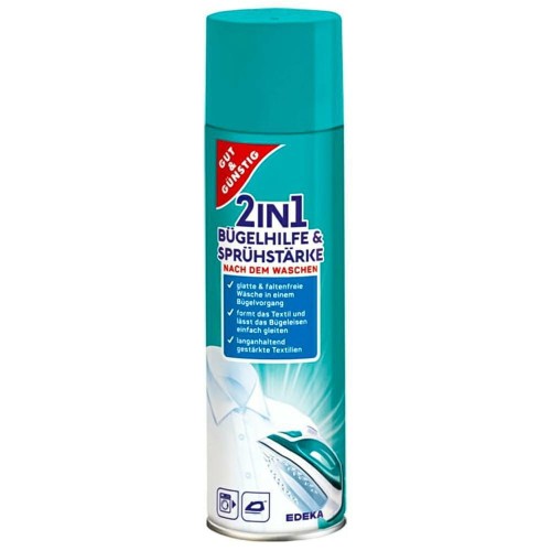 G&G Sprühstärke krochmal w sprayu 500 ml. 2w1 ułatwia prasowanie i usztywnia tkaniny. Idealny do kołnierzyków, mankietów, obrusów i serwet. Wygodny spray i świeży zapach.