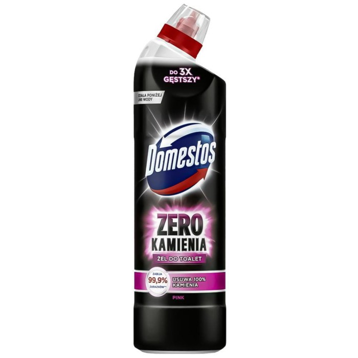 Żel do WC 750 ml różowy Gęsta formuła dociera pod rant Do regularnej higieny toalety Pomaga usuwać osady i zabrudzenia Świeży zapach po użyciu Marka Domestos