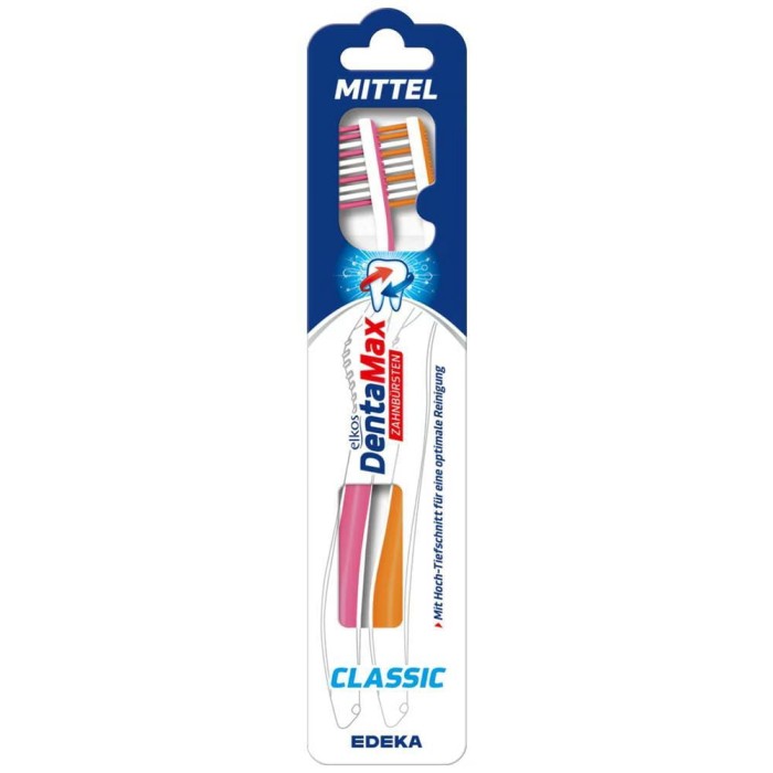 Szczoteczka do zębów Mittel średnia Zestaw 2 szt. Do codziennej higieny jamy ustnej Wygodny uchwyt i kontrola szczotkowania Uniwersalny wybór na co dzień Marka Elkos