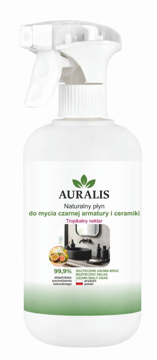 AURALIS płyn do czarnej armatury i ceramiki Tropikalny nektar 500 ml – środek do czyszczenia baterii, umywalek i ceramiki łazienkowej, pomagający usuwać zabrudzenia oraz ograniczać smugi i zacieki.