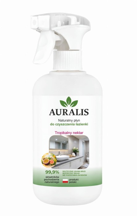 AURALIS płyn do czyszczenia łazienki Tropikalny nektar 500 ml – preparat do mycia armatury, ceramiki i powierzchni łazienkowych, pomagający usuwać zabrudzenia bez smug i zacieków.