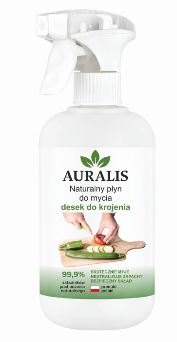 AURALIS płyn do mycia desek do krojenia 500 ml – środek do czyszczenia powierzchni kuchennych, pomagający usuwać zabrudzenia oraz odświeżać deski do krojenia.