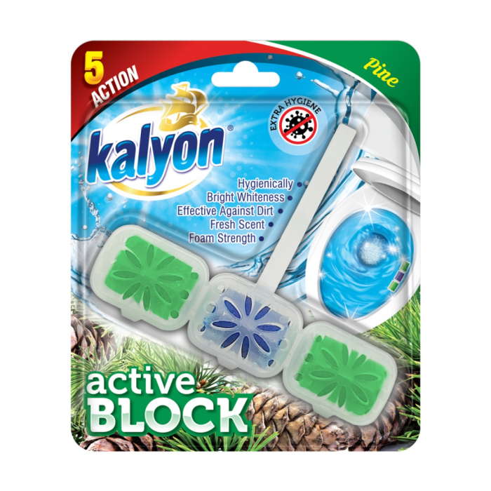 Kalyon zawieszka do WC 57 g Pine Active Block 5 Action higiena świeżość piana ochrona przed kamieniem