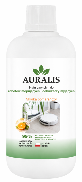 AURALIS płyn do robotów mopujących i odkurzaczy myjących 500 ml skórka pomarańczy – środek do czyszczenia podłóg przeznaczony do urządzeń myjących, pomagający usuwać zabrudzenia i pozostawiać świeży zapach.