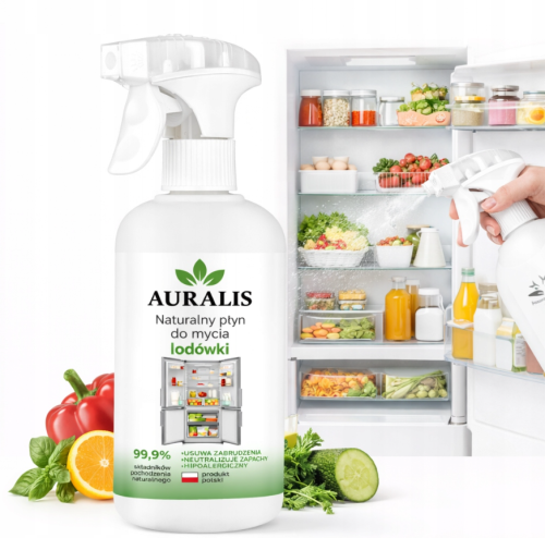 AURALIS naturalny płyn do mycia lodówki – skuteczny preparat do czyszczenia wnętrza lodówki, usuwania zabrudzeń i neutralizacji nieprzyjemnych zapachów.