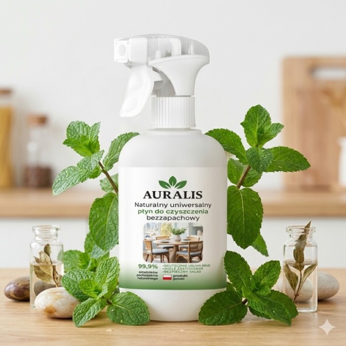 AURALIS płyn uniwersalny bezzapachowy 500 ml – naturalny preparat do wielofunkcyjnego czyszczenia różnych powierzchni w domu.