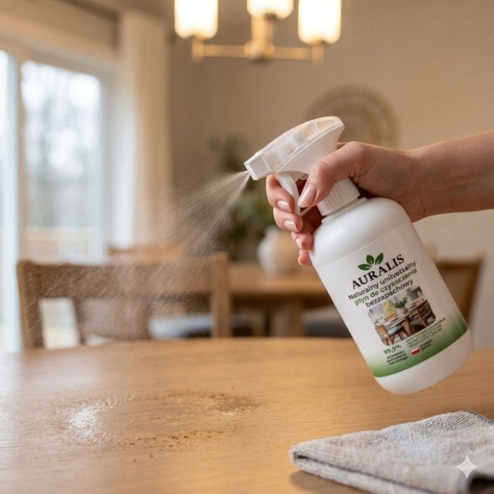 AURALIS naturalny płyn uniwersalny 0,5 l bezzapachowy – środek do codziennego sprzątania i usuwania zabrudzeń z powierzchni w domu.