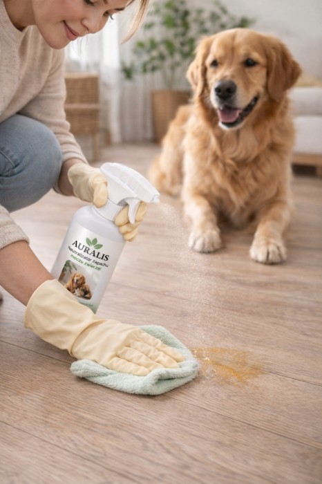AURALIS neutralizator zapachu moczu zwierząt 500 ml podczas sprzątania po psie – preparat pomagający usuwać nieprzyjemny zapach i zabrudzenia z podłogi.