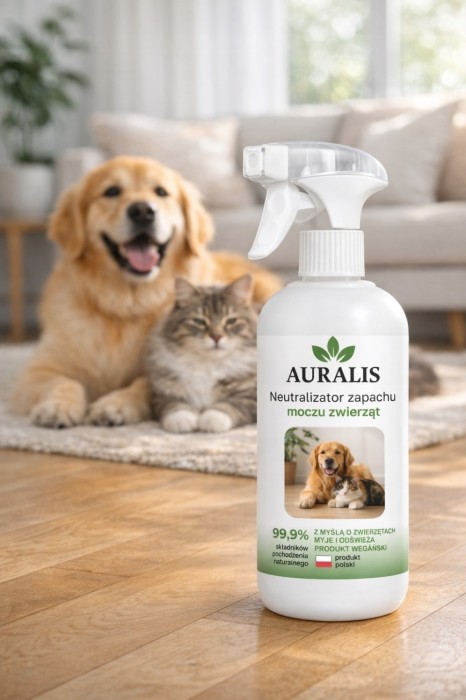 AURALIS neutralizator zapachu moczu zwierząt 500 ml – środek do codziennego stosowania w domu, wspierający usuwanie odoru i plam po zwierzętach.
