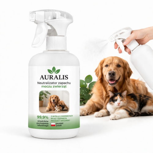 AURALIS neutralizator zapachu moczu zwierząt 500 ml – preparat do usuwania nieprzyjemnych zapachów i zabrudzeń po psach, kotach oraz innych zwierzętach domowych.