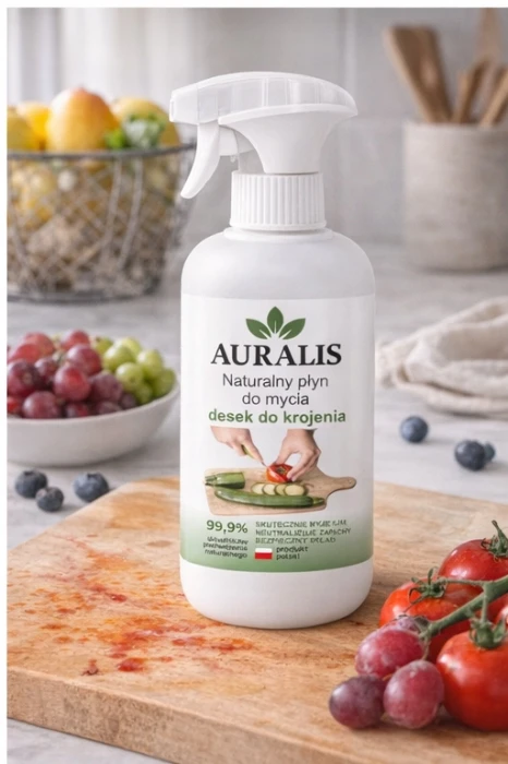 AURALIS naturalny płyn do mycia desek do krojenia 500 ml – preparat do czyszczenia desek do krojenia, neutralizacji zapachów i utrzymania czystości w kuchni.